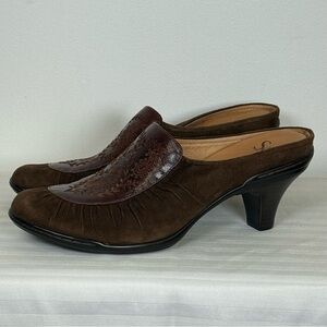 Sofft Comfort Mule Dark Brown Leather And Suede Clog Women’s Size 10N
